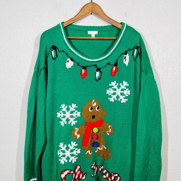 C Brand Oh Snap Holiday Sweater Christmas Ginger Snap Green Scoop Neck - 3X - Picture 2 of 6